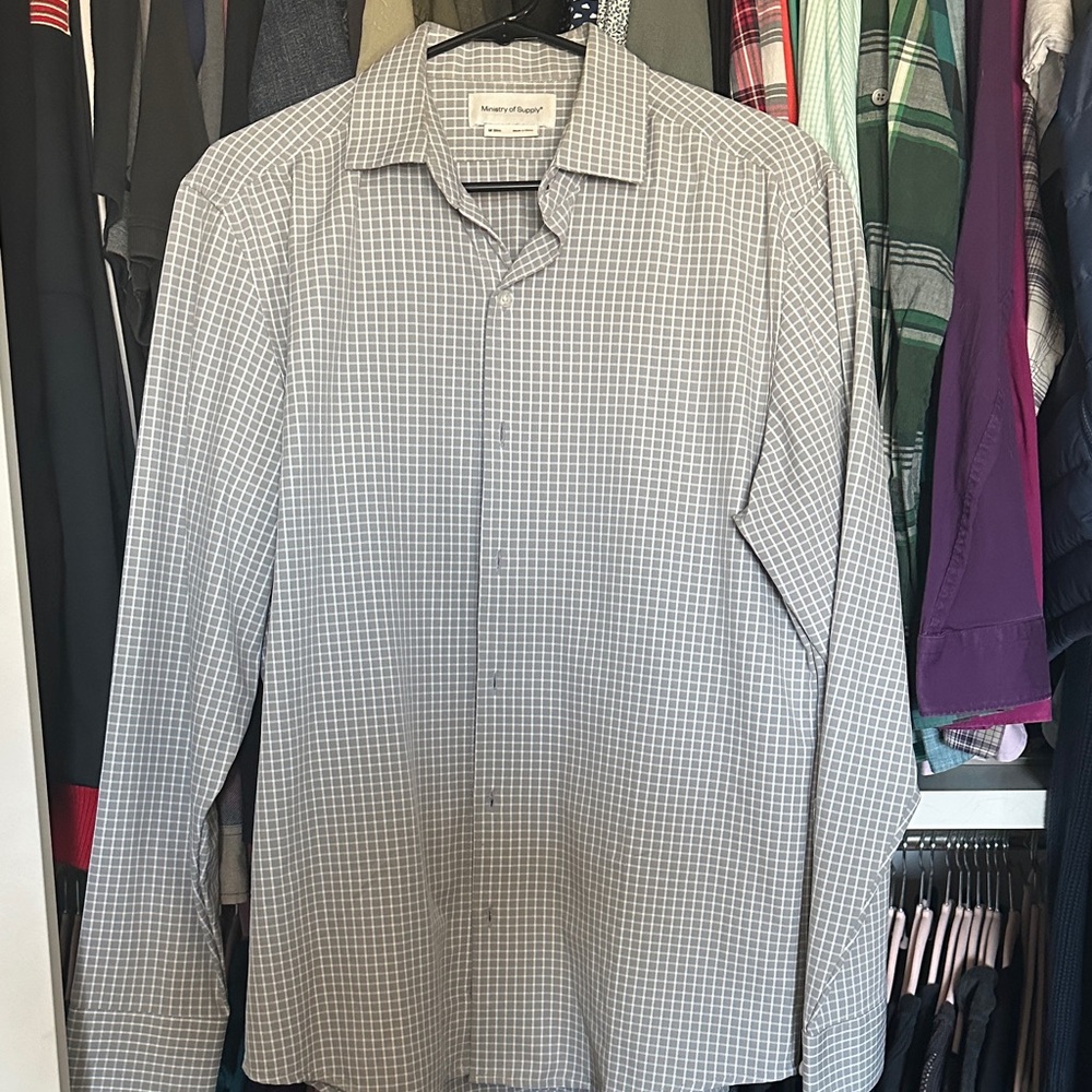 Ministry of Supply Gray Checkered Button Up Shirt